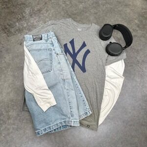 New York Yankees Gray 47 Brand Logo T Shirt MLB Baseball Tee